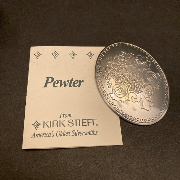 Vintage Kirk Stieff Pewter Brooch Pin Oval Floral "Autumn" Original Box USA - Picture 4 of 12